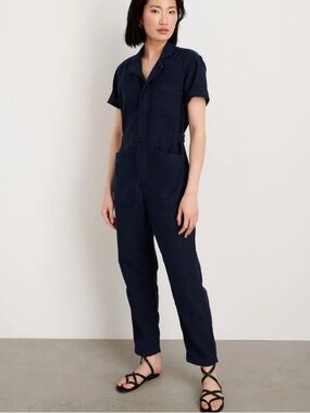 Alex Mill Black Collared Long-Sleeve Utility Jumpsuit